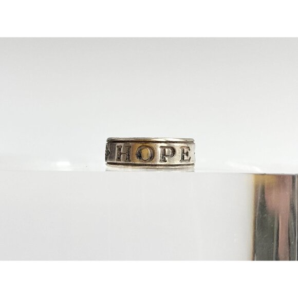 HOPE Carved Sterling Silver Adjustable Open Shank 925 Unisex Vintage Ring - sz 4 - Picture 6 of 15